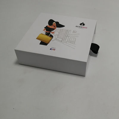 Prezzo buono Scatola di carta d'imballaggio del cassetto del cartone delle scatole di trucco bianco con il nastro nero in linea