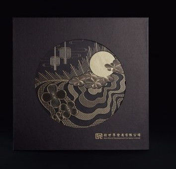 Prezzo buono Coperchio di logo delle scatole e scatola bassa di timbratura caldi neri d'imballaggio stampati Mooncake in linea